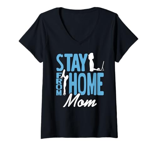 Damen Stay from Home Mama Lustiger Arbeits und Familien Humor T-Shirt mit V-Ausschnitt von Stolze Mütter Zwischen Job und Familie