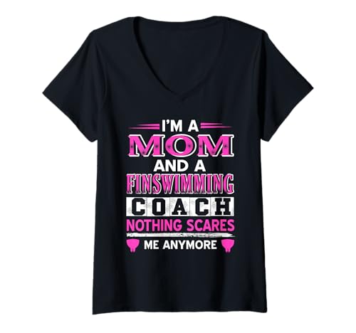 Damen Lustige Mama und Finswimming Trainerin Humor T-Shirt mit V-Ausschnitt von Stolze Mütter und Schwimmtrainerinnen