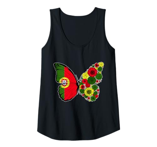 Damen Portugiesische Frauen Portugal Flagge Schmetterling Herkunft Tank Top von Stolze Portugiesische Wurzeln