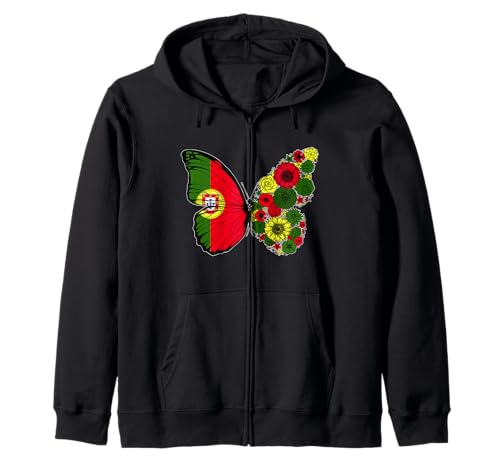 Portugiesische Frauen Portugal Flagge Schmetterling Herkunft Kapuzenjacke von Stolze Portugiesische Wurzeln
