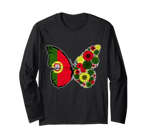 Portugiesische Frauen Portugal Flagge Schmetterling Herkunft Langarmshirt von Stolze Portugiesische Wurzeln