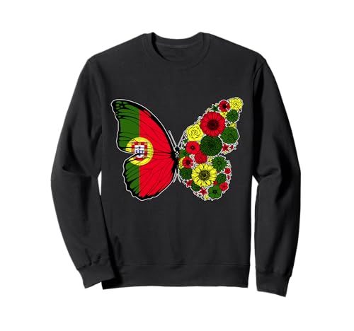 Portugiesische Frauen Portugal Flagge Schmetterling Herkunft Sweatshirt von Stolze Portugiesische Wurzeln
