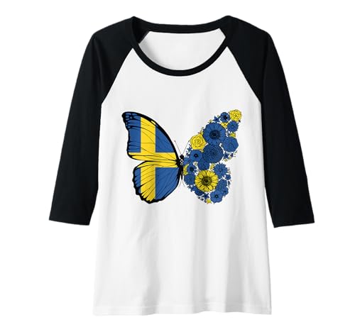 Damen Schwedische Frauen Schweden Flagge Schmetterling Herkunft Raglan von Stolze Schwedische Wurzeln