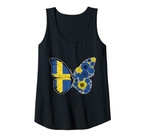 Damen Schwedische Frauen Schweden Flagge Schmetterling Herkunft Tank Top von Stolze Schwedische Wurzeln