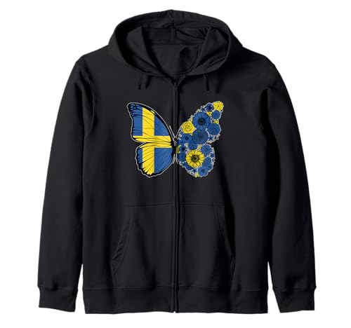 Schwedische Frauen Schweden Flagge Schmetterling Herkunft Kapuzenjacke von Stolze Schwedische Wurzeln