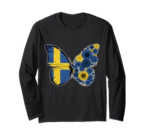 Schwedische Frauen Schweden Flagge Schmetterling Herkunft Langarmshirt von Stolze Schwedische Wurzeln
