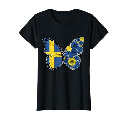 Schwedische Frauen Schweden Flagge Schmetterling Herkunft T-Shirt von Stolze Schwedische Wurzeln