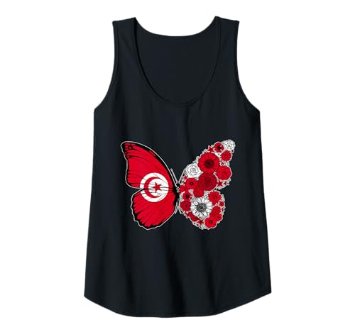 Damen Tunesische Frauen Tunesien Flagge Schmetterling Herkunft Tank Top von Stolze Tunesische Wurzeln