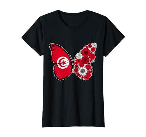 Tunesische Frauen Tunesien Flagge Schmetterling Herkunft T-Shirt von Stolze Tunesische Wurzeln