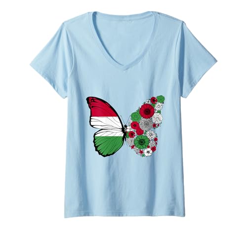 Damen Ungarische Flagge Herkunft Ungarn Stolz Schmetterling T-Shirt mit V-Ausschnitt Damen Ungarische Flagge Herkunft Ungarn Stolz Schmetterling T-Shirt mit V-Ausschnitt von Stolze Ungarische Wurzeln