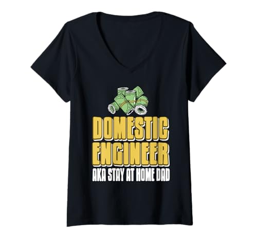 Damen Haus-Ingenieur Lustiger Zuhause Papa Humor T-Shirt mit V-Ausschnitt von Stolze Väter und Familienleben