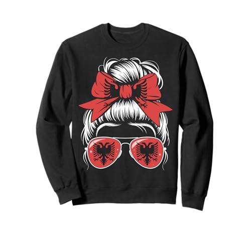 Albanische Mädchen Messy Bun Flagge Sonnenbrille Sweatshirt von Stolze albanische Wurzelmädchen Nationalflagge