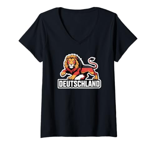 Damen Deutschland Löwe Wappen - Deutschland Fahne T-Shirt mit V-Ausschnitt Damen Deutschland Löwe Wappen - Deutschland Fahne T-Shirt mit V-Ausschnitt von Stolzer Deutscher Löwe T-Shirt Männer