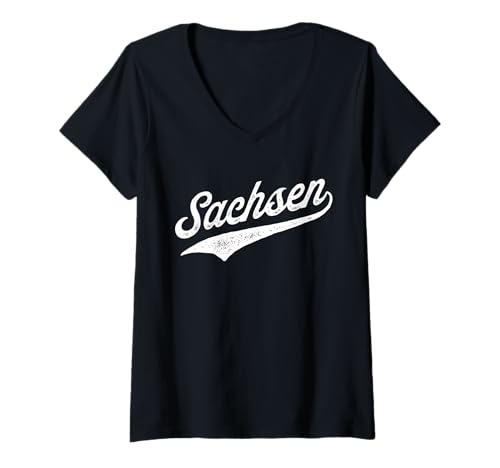 Damen Sachsen T-Shirt mit V-Ausschnitt Damen Sachsen T-Shirt mit V-Ausschnitt von Stolzer Ossi