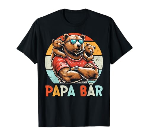Papa Bär Papa Bear Vatertag Sohn Tochter 2 Kinder Retro T-Shirt von Stolzer Papa Bär Liebevoller Papa Vater Daddy