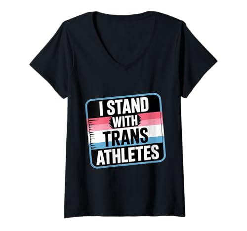 Damen I Stand with Trans Athletes LGBTQ Sports - T-Shirt mit V-Ausschnitt von Stolzinklusivitätssport
