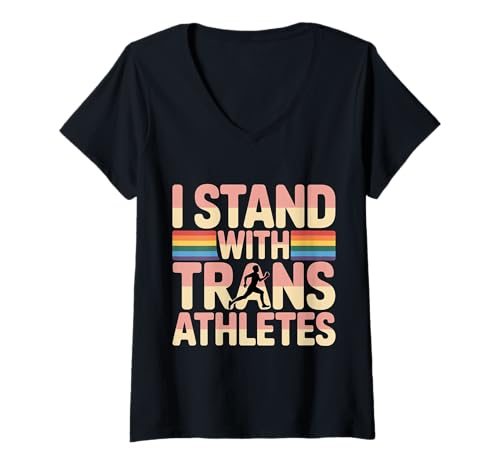 Damen I Stand with Trans Athletes LGBTQ Sports - T-Shirt mit V-Ausschnitt von Stolzinklusivitätssport