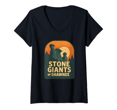 Damen Stone Giants of Shawnee T-Shirt im Retro-Look Garden of Gods IL Scenic T-Shirt mit V-Ausschnitt von Stone Giants of Shawnee Tee Shirts for Explorers