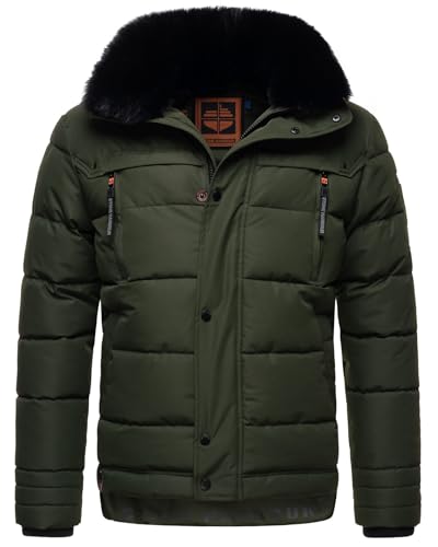 STONE HARBOUR Herren Winterjacke mit Kapuze Fellkragen Steppjacke B743 [B743-Witaa-Olive-Gr.XL] von STONE HARBOUR