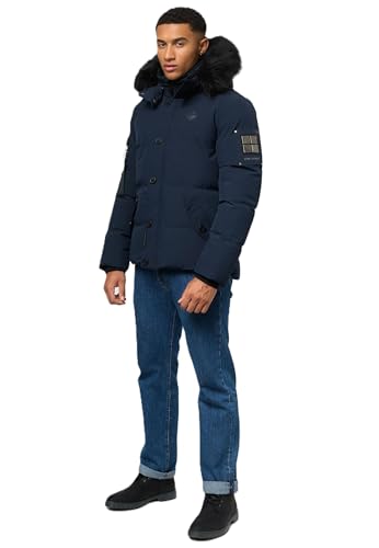 STONE HARBOUR Herren Winterjacke mit Kapuze Winter Fellkragen Steppjacke B734 [B734 - Navy - Kunstfell Schwarz - Größe L - Gr. L] von STONE HARBOUR