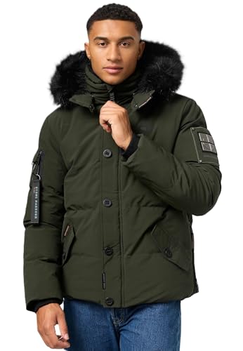 STONE HARBOUR Herren Winterjacke mit Kapuze Winter Fellkragen Steppjacke B734 [B734 - Olive - Kunstfell Schwarz - Größe XL - Gr. XL] von STONE HARBOUR