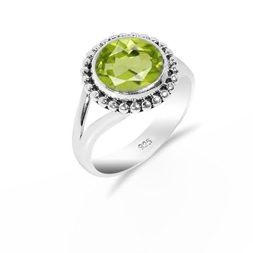 925 Sterling Silber Ring Natürlicher Peridot Stein Ring Vintage Boho Zarter Ring für Männer Frauen Statement Ring 10 Rund Form Ring SH-SR34-P 925 Sterling Silber Ring Natürlicher Peridot Stein Ring Vintage Boho Zarter Ring für Männer Frauen Statement Ring 10 Rund Form Ring SH-SR34-P von Stone House