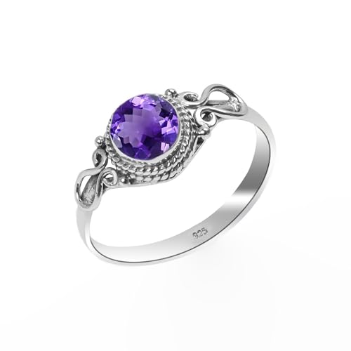 Amethyst Ring 925 Sterling Silber Natürlicher Edelstein Ring, Statement Herren-Damen Vintage Boho Handarbeit Runde Form 6 mm Verlobungsring AMTST-8,5 Amethyst Ring 925 Sterling Silber Natürlicher Edelstein Ring, Statement Herren-Damen Vintage Boho Handarbeit Runde Form 6 mm Verlobungsring AMTST-8,5 von Stone House