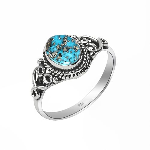 Edelsteinring, 925 Sterling Silber Ring für Frauen Männer natürlicher Steinring Statement elegantes Design oval 6x8 mm, Ring zur Verlobung NH01-BLCT-10 von Stone House