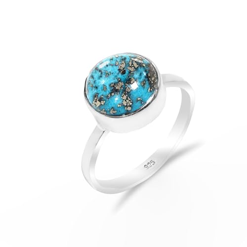 Blauer Kupfer Türkis Ring Naturstein, 925 Sterling Silber Ring für Damen-Herren Vintage Minimalist Design Statement Ring Runde Form 10 Edelstein Ring SH-SR57-P Blauer Kupfer Türkis Ring Naturstein, 925 Sterling Silber Ring für Damen-Herren Vintage Minimalist Design Statement Ring Runde Form 10 Edelstein Ring SH-SR57-P von Stone House
