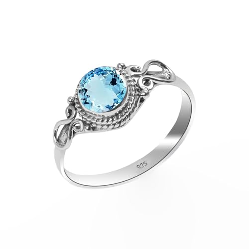 Blauer Topas Ring 925 Sterling Silber Natürlicher Edelstein Ring, Statement Herren-Damen Vintage Boho Handarbeit Runde Form 6 mm Verlobungsring BT-3 Blauer Topas Ring 925 Sterling Silber Natürlicher Edelstein Ring, Statement Herren-Damen Vintage Boho Handarbeit Runde Form 6 mm Verlobungsring BT-3 von Stone House