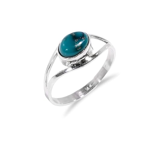 Edelsteinring 925 Silber Türkis Natürlicher Geburtsstein Ring Cabochon Oval Form Vintage Damen Herren Statement Ring Ethno Handgemacht Verlobungsring SOH-BR29-6.5 von Stone House