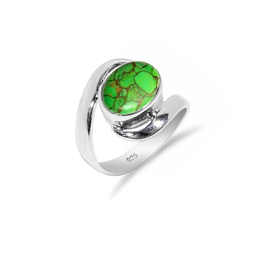 Grüner Kupfer Türkis Ring Naturstein, 925 Sterling Silber Ring für Damen-Herren Vintage Minimalist Design Statement Ring Oval Form 8x10 Edelstein Ring SH-SR21-P von Stone House