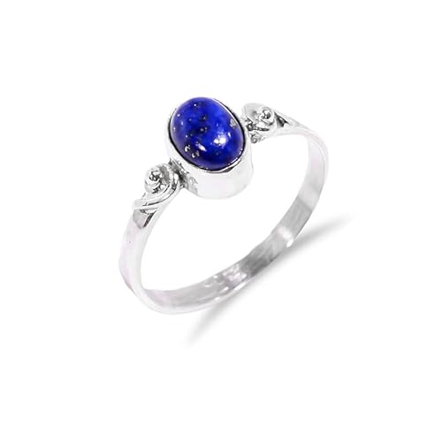 Lapislazuli-Ring, 925er Sterlingsilber, Verlobungsring für Männer und Frauen, zierlicher minimalistischer Ring mit natürlichem Edelstein, handgefertigter -Steinring in ovaler Form, SOH-BR12-3,75 von Stone House