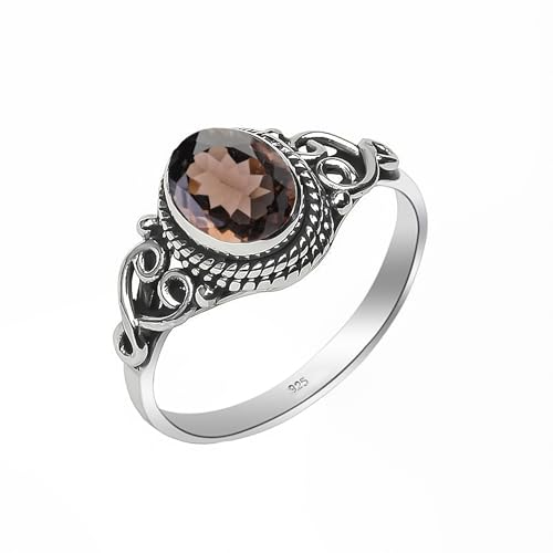 Edelsteinring, 925 Sterling Silber Ring für Frauen Männer natürlicher Steinring Statement elegantes Design oval 6x8 mm, Ring zur Verlobung NH01-SMQT-6 Edelsteinring, 925 Sterling Silber Ring für Frauen Männer natürlicher Steinring Statement elegantes Design oval 6x8 mm, Ring zur Verlobung NH01-SMQT-6 von Stone House