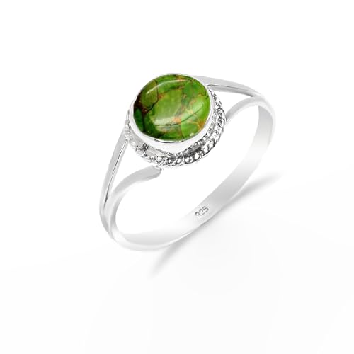 Silberring für Frauen Larimar Naturstein Ring Handarbeit Boho Schmuck Runde Form 925 Sterling Silber Bezal Set Minimalist Ring Herren Versprechensring RB-04-GRCT-8.5 von Stone House
