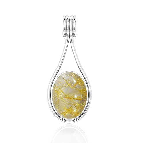 Stone House Natürlicher Edelstein Goldener Rutil 10x12mm Ovale Form 925 Silber Handgefertigter Vintage Boho Anhänger für Frauen von Stone House
