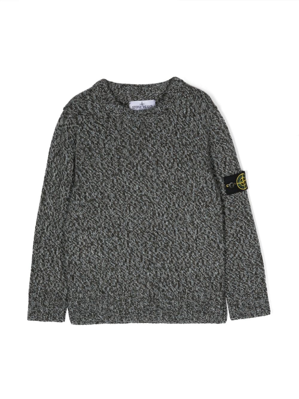 Stone Island Junior Melierter Pullover mit Kompass-Patch - Blau von Stone Island Junior