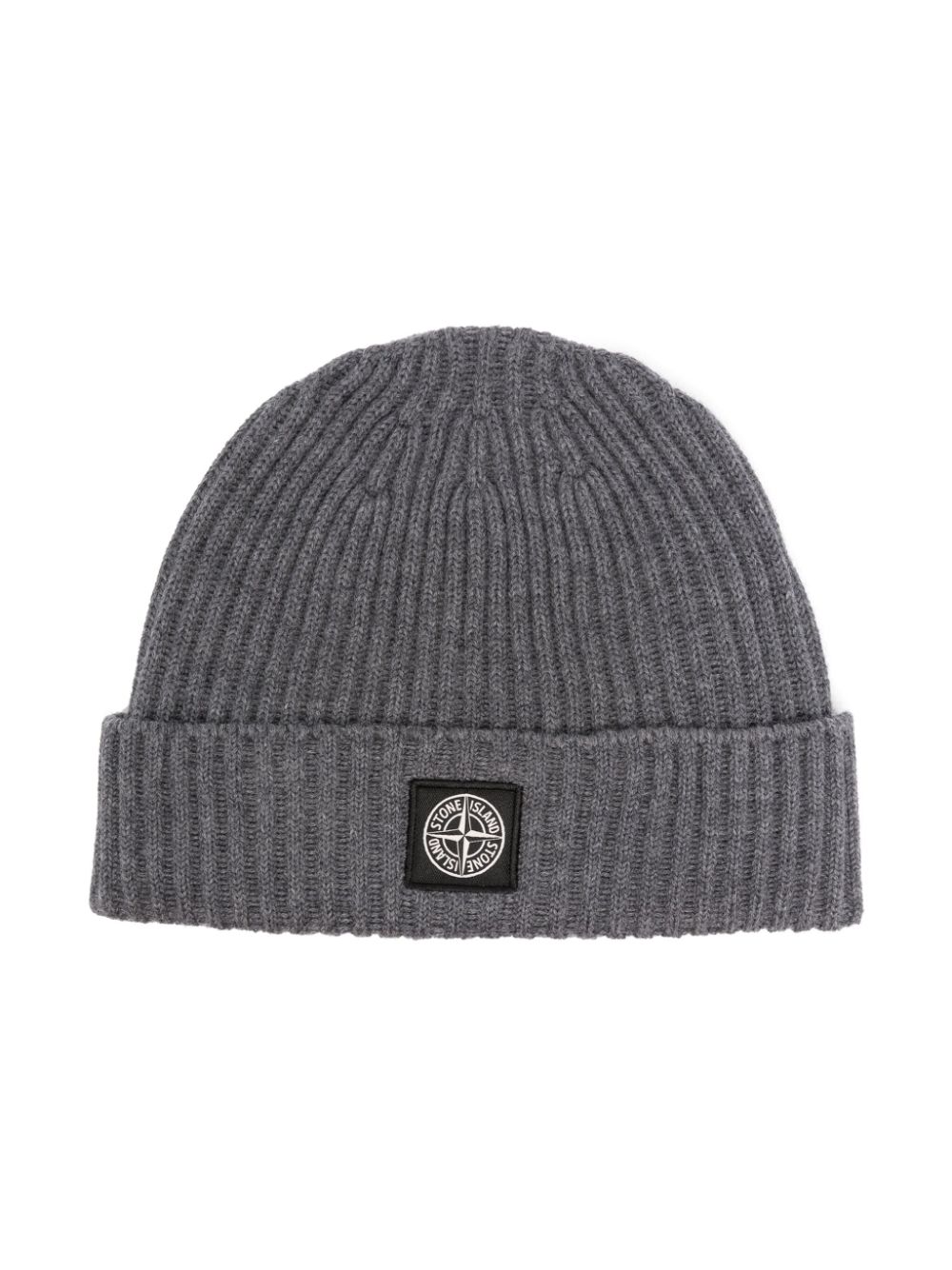 Stone Island Junior Gerippte Beanie mit Logo-Patch - Grau von Stone Island Junior