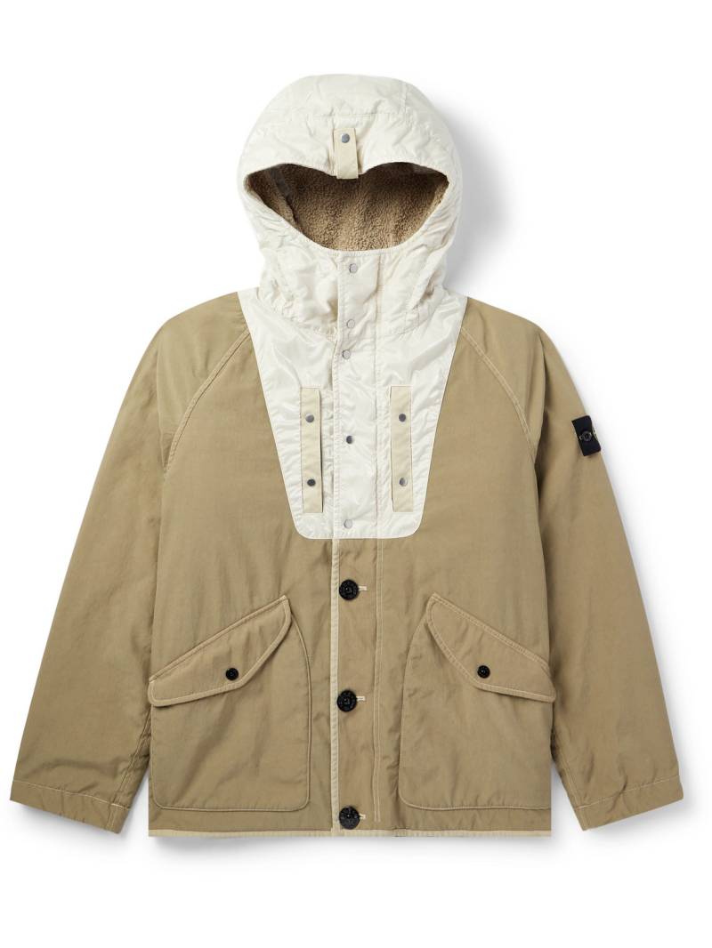 Stone Island - Garment-Dyed Logo-Appliquéd Shell-Trimmed Coated Nylon-Canvas Hooded Jacket - Men - Neutrals - XXL von Stone Island
