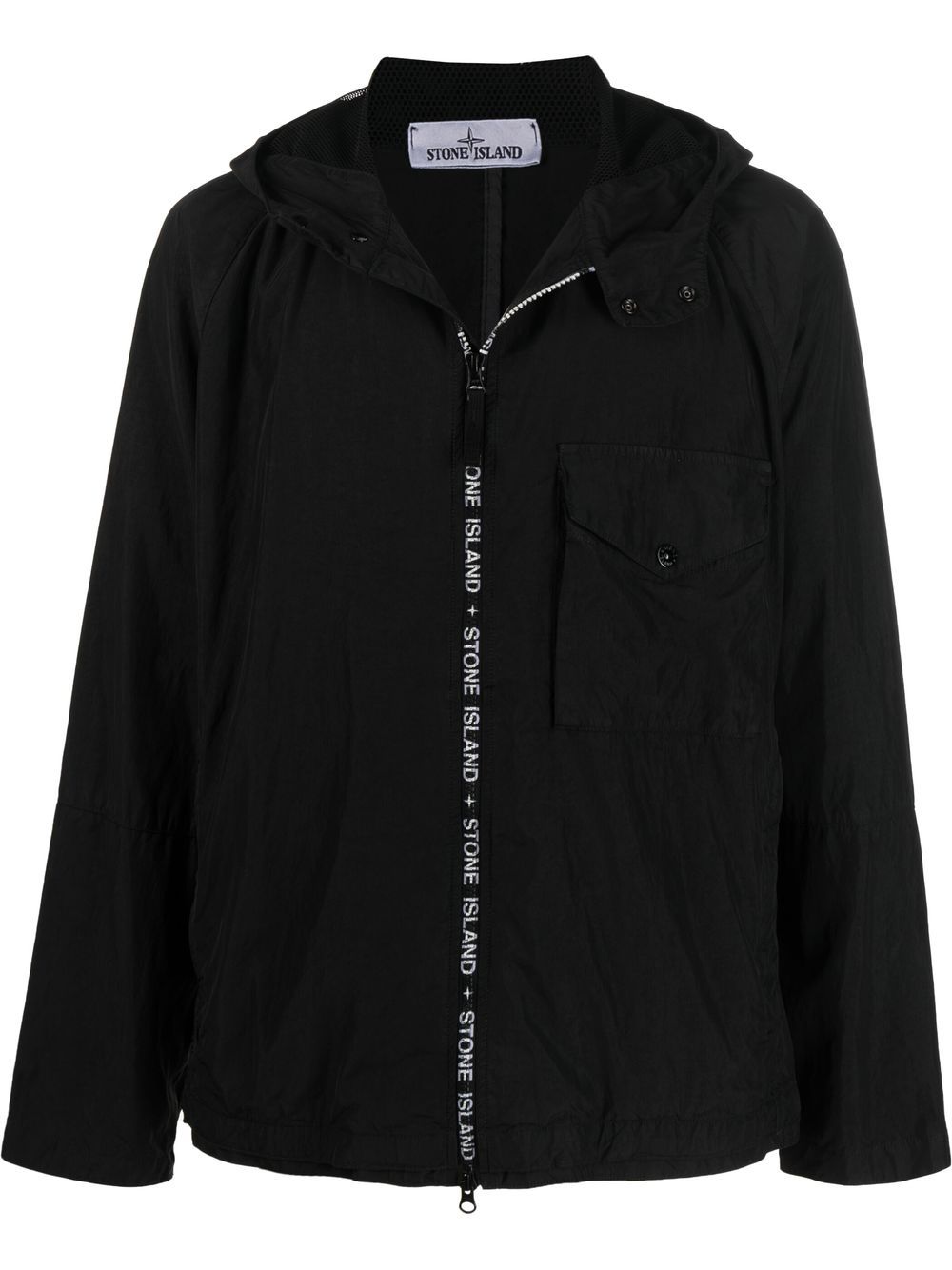 Stone Island Kapuzenjacke mit Logo-Streifen - Schwarz von Stone Island