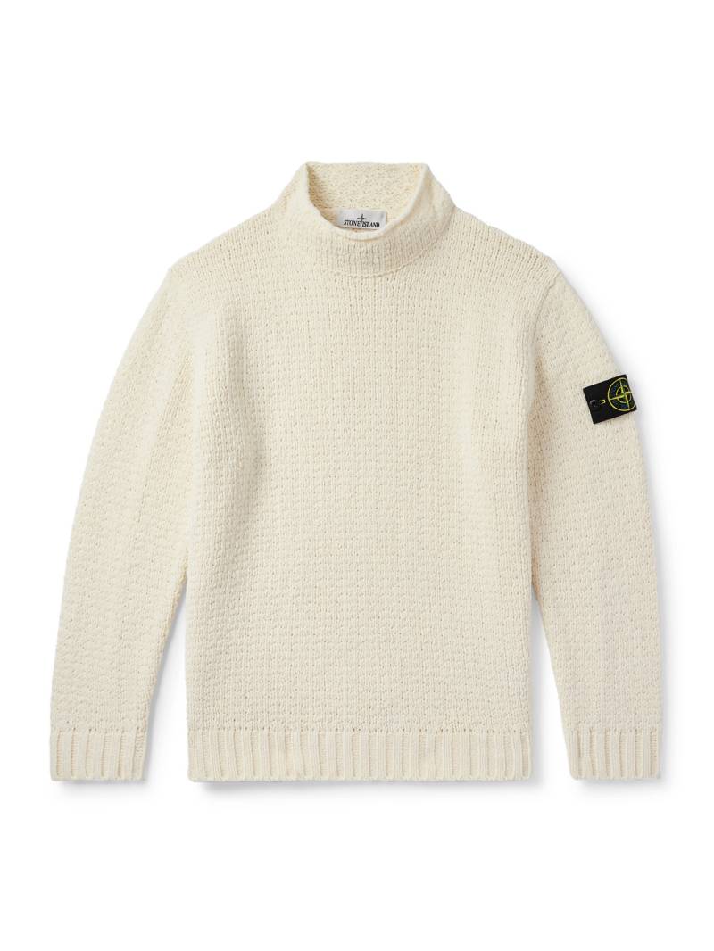 Stone Island - Logo-Appliquéd Cotton-Chenille Mock-Neck Sweater - Men - Neutrals - XXL von Stone Island
