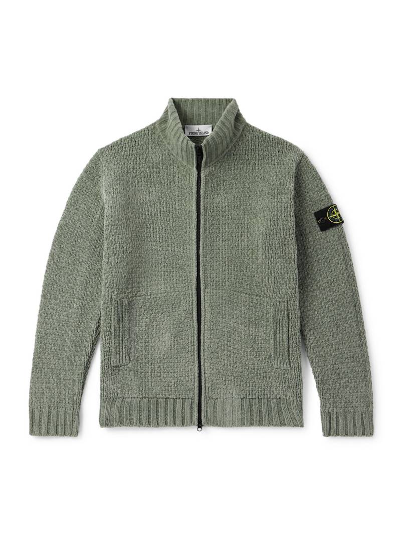 Stone Island - Logo-Appliquéd Cotton-Chenille Zip-Up Sweater - Men - Green - XL von Stone Island