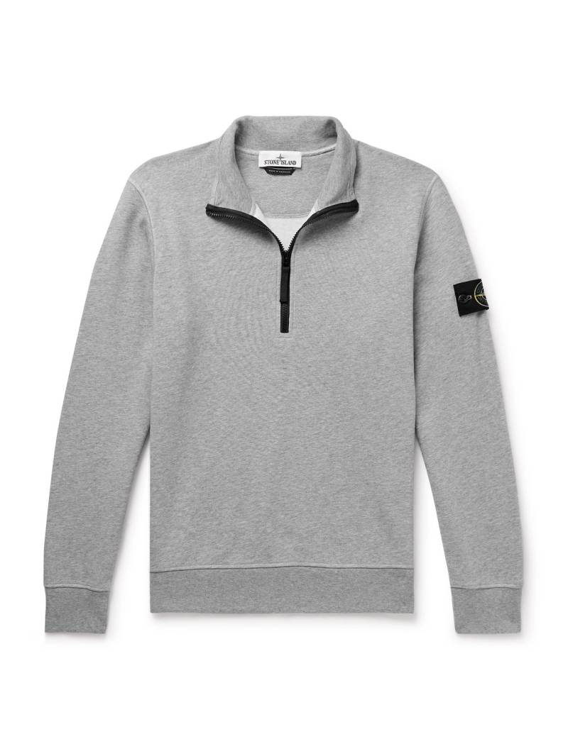 Stone Island - Logo-Appliquéd Garment-Dyed Cotton-Jersey Half-Zip Sweatshirt - Men - Gray - M von Stone Island