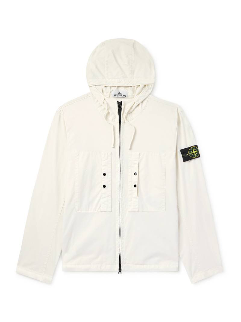 Stone Island - Logo-Appliquéd Garment-Dyed Supima Cotton-Blend Twill Hooded Jacket - Men - White - L von Stone Island