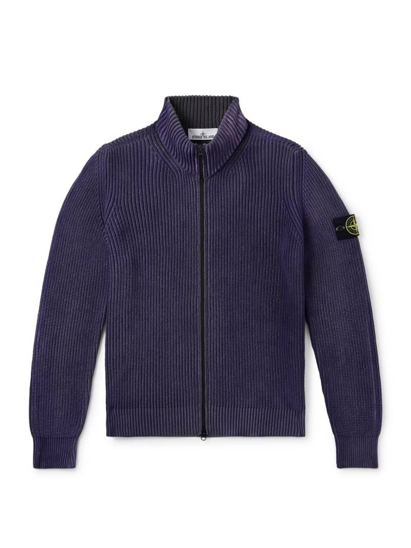 Stone Island - Logo-Appliquéd Ribbed Organic Cotton Zip-Up Sweater - Men - Purple - XXL von Stone Island