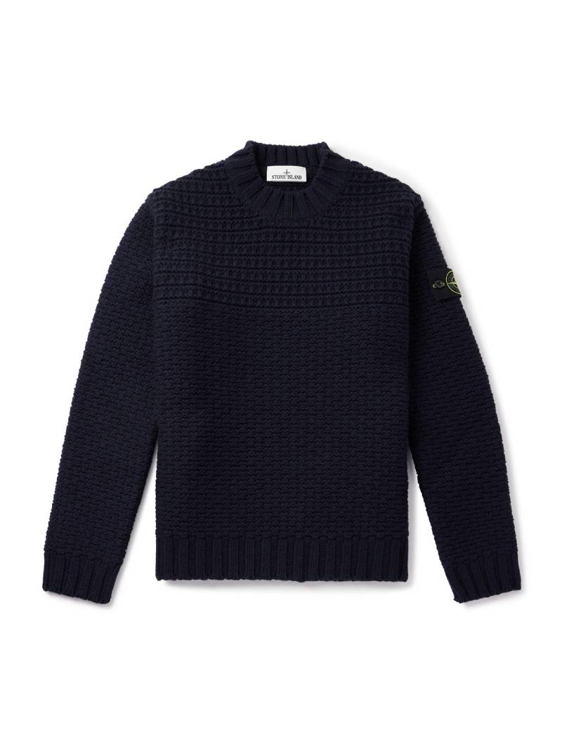 Stone Island - Logo-Appliquéd Ribbed Virgin Wool Sweater - Men - Blue - M von Stone Island