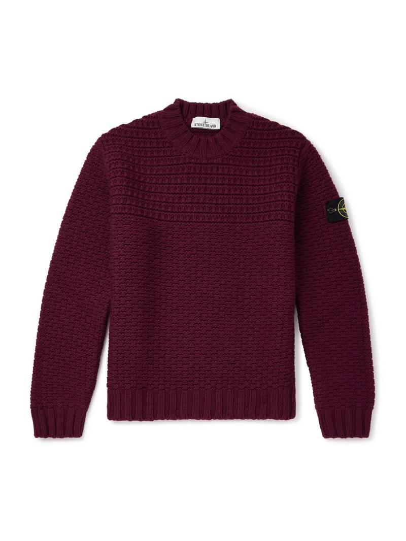 Stone Island - Logo-Appliquéd Ribbed Virgin Wool Sweater - Men - Red - XL von Stone Island