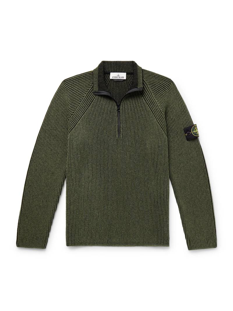 Stone Island - Logo-Appliquéd Ribbed Wool-Blend Half-Zip Sweater - Men - Green - XXL von Stone Island