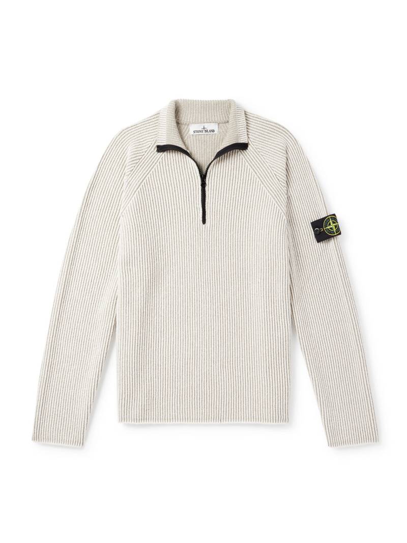 Stone Island - Logo-Appliquéd Ribbed Wool-Blend Half-Zip Sweater - Men - Neutrals - XL von Stone Island