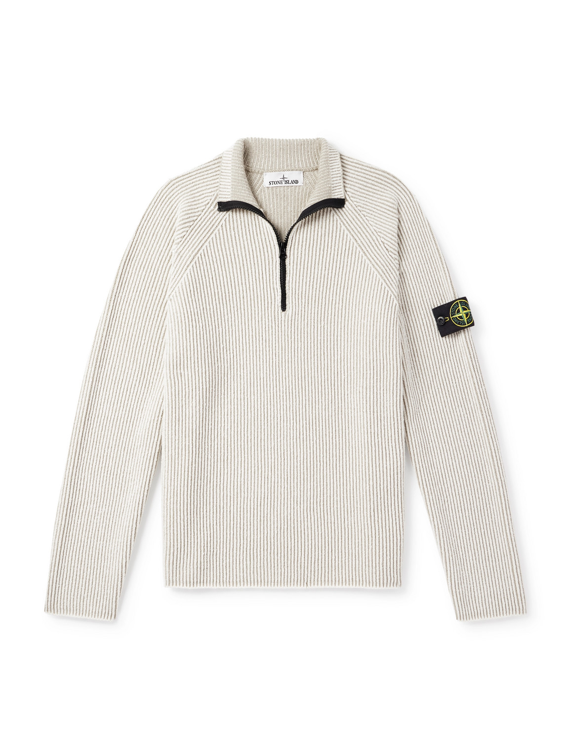 Stone Island - Logo-Appliquéd Ribbed Wool-Blend Half-Zip Sweater - Men - Neutrals - XXL von Stone Island